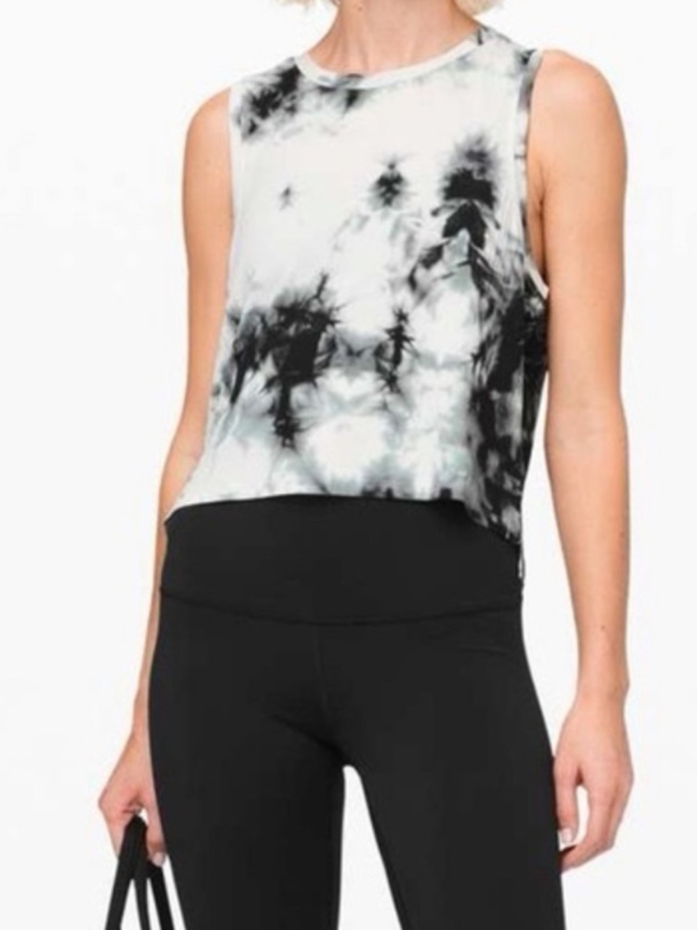 Sleeveless Tie-Dye Crop Tank Top - Black and White